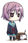  bad_id bad_pixiv_id bangs bunny chibi kita_high_school_uniform nagato_yuki school_uniform serafuku short_hair solo suzumiya_haruhi_no_yuuutsu touma_rui tree_stump 