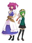  arms_behind_back bad_id bad_pixiv_id breasts cleavage green_eyes green_hair hands_on_hips hat medium_breasts multiple_girls onozuka_komachi red_eyes red_hair ribbon shibasaki_shouji shiki_eiki short_hair skirt small_breasts socks thighhighs touhou two_side_up zettai_ryouiki 