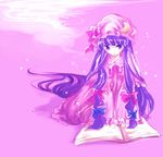  bad_id bad_pixiv_id book bow hair_ribbon hat hat_ribbon long_hair makochan patchouli_knowledge pink_bow purple_eyes purple_hair ribbon solo touhou very_long_hair 