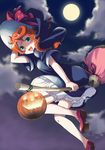  2007 aqua_eyes artist_name bad_id bad_pixiv_id bloomers braid broom broom_riding cloud dated dress flying full_moon halloween hand_on_headwear hat jack-o'-lantern long_hair looking_at_viewer mary_janes mattaku_mousuke moon night no_socks open_mouth orange_hair original pumpkin red_footwear shoes short_sleeves sidesaddle single_braid sky smile solo twin_braids underwear watermark web_address witch witch_hat yellow_moon 