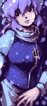  breasts large_breasts letty_whiterock lips oso_(toolate) purple_eyes purple_hair short_hair snow solo touhou 
