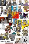  6+boys absurdres atem bad_id bad_pixiv_id bakura_ryou belt black_hair blonde_hair blue_skin breasts brown_hair cape card chain collar crop_top crossed_arms dark_skin dated dual_persona duel_disk duel_monster earrings edo_phoenix egyptian feathered_wings feathers formal fudou_yuusei gakuran harpie_lady harpy highres honmaguro_(ran) jewelry johan_andersen long_hair mana_(yuu-gi-ou) marik_ishtar medium_breasts midriff millennium_puzzle millennium_ring monster_girl multicolored_hair multiple_belts multiple_boys multiple_girls mutou_yuugi neck_ring necklace oekaki pointy_ears red_hair saiou_takuma school_uniform shirt short_hair sideboob silhouette small_breasts spiked_hair striped striped_shirt studded_belt suit sword touzokuou_bakura two-tone_hair weapon white_hair winged_kuriboh wings yami_marik yami_yuugi yuu-gi-ou yuu-gi-ou_5d's yuu-gi-ou_duel_monsters yuu-gi-ou_gx yuuki_juudai 