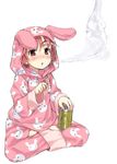  animal_ears animal_hood barefoot blush bunny_ears bunny_hood can cigarette hood indian_style mizuki_makoto pajamas sitting sketch smoking solo to_aru_majutsu_no_index tsukuyomi_komoe 