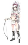  boots bow_(weapon) copyright_request feathers fur headdress midriff red_eyes seo_tatsuya solo weapon white_hair wristband 