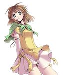  artist_request brown_hair fire_emblem fire_emblem:_souen_no_kiseki green_eyes hair_tubes lowres mist_(fire_emblem) scarf short_hair skirt solo 