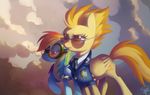  air_force airforce badge badges blonde_hair celebi-yoshi cloud clouds cutie_mark english english_text equine eyewear female friendship_is_magic goggles hair half_open_eyes horse medal medals my_little+pony my_little_pony necktie pegasus pony rainbow_dash_(mlp) sky spitfire_(mlp) suit sunglasses tagme text wings wonderbolts_(mlp) 