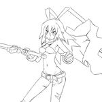  antenna_hair belt bikini_top disgaea disgaea_d2 genderswap genderswap_(mtf) greyscale groin laharl laharl-chan lineart long_hair monochrome pants pointy_ears sai_(bankoru) scarf slit_pupils solo sword torn_clothes torn_pants weapon work_in_progress 