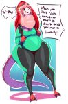 2018 absurd_res anthro armwear big_breasts big_butt breasts butt clothing digital_media_(artwork) elbow_gloves elyssa_(trinity-fate62) eyelashes eyewear fangs female forked_tongue glasses gloves hair hi_res huge_butt huge_hips legwear long_hair long_neck midriff non-mammal_breasts panties rear_view red_hair reptile scalie shirt snake solo standing stockings tank_top thick_thighs thigh_highs thigh_squish tongue tongue_out trinity-fate62 underwear voluptuous vore wide_hips yellow_sclera 