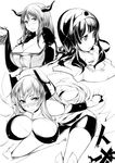  absurdres bad_id bad_pixiv_id breasts character_request cleavage dragon_quest dragon_quest_iii greyscale heroine_(dq3) highres huge_breasts maou_(maoyuu) maoyuu_maou_yuusha monochrome multiple_girls sketch topo_(bacchustab) 