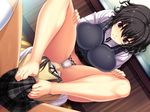  1boy 1girl amakura barefoot black_eyes black_hair breasts crossdressing erection feet femdom footjob game_cg hibiki_nanase large_breasts looking_down panties penis school_uniform short_hair sitting sitting_on_face sitting_on_person skirt smile sweat tenioha!_onna_no_ko_datte_honto_ha_ecchi_da_yo? toes trap underwear upskirt wavy_hair 