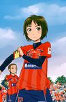  ac_nagano_parceiro brown_eyes brown_hair multiple_girls naotan original short_hair soccer soccer_uniform sportswear 