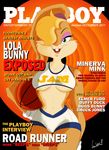  basketball blonde_hair blue_eyes breasts camel_toe clothed clothing cover english_text female front hair hair_over_eye jimsam-x lagomorph lola_bunny looking_at_viewer magazine magazine_cover mammal navel open_mouth playboy rabbit skimpy solo space_jam teeth text tongue under_boob warner_brothers 