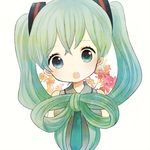  :o ayu_(mog) bad_id bad_pixiv_id green_hair hatsune_miku long_hair open_mouth solo tied_hair twintails vocaloid white_background 