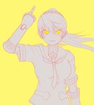  alternate_eye_color labrys middle_finger persona persona_4:_the_ultimate_in_mayonaka_arena school_uniform simple_background smile solo yellow_eyes 