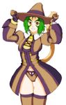  1girl animal_ears brown_eyes brown_gloves brown_legwear cat_ears cat_tail final_fantasy gloves green_hair grin hat legwear mithra panties short_hair smile solo tail tzoli underwear 