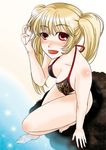  asmodeus barefoot bikini blonde_hair blush breasts cleavage legs medium_breasts misumi_kouji red_eyes solo stakes_of_purgatory swimsuit umineko_no_naku_koro_ni 