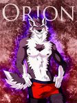  biceps black_fur black_nose blush boxers bulge canine chest_tuft clenched_teeth clothed clothing fangs fur grin half-dressed happy male mammal muscles orion orion_(aluminemsiren) pecs red_eyes shootingstar smile solo teeth topless tuft underwear white_fur wolf 