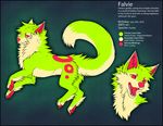  canine english_text falvie falvie_(character) feral fionbri fur green_fur mammal red_eyes solo text 