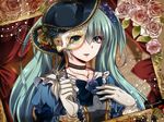 aqua_eyes aqua_hair choker flower formal gloves hand_on_own_chest hat hatsune_miku jewelry long_hair looking_at_viewer mask necklace rose solo tsujiori twintails vocaloid 