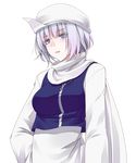  apron breasts crote hand_on_hip hat lavender_eyes lavender_hair letty_whiterock long_sleeves medium_breasts open_mouth scarf short_hair solo touhou transparent_background white_scarf wide_sleeves 