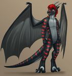  black_body black_dragon claws digitigrade dragon fareed glowing hair hindpaw invalid_tag male nude paws plain_background red_hair scalie solo standing stripes toes vorelord white_background wings 