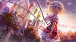  blonde_hair crystal fang flandre_scarlet from_behind garter_straps hat highres myero profile red_eyes short_hair side_ponytail smile solo thighhighs touhou white_legwear wings 