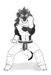  biceps canine chest_tuft claws clenched_fist clothed clothing fur genchi greyscale half-dressed karate looking_at_viewer male mammal monochrome muscles niples nipples orion orion_(aluminemsiren) pecs plain_background solo topless tuft white_background wolf 