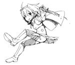  :p ahoge blood bloody_knife boots cape character_request combat_knife greyscale knee_boots knife monochrome short_hair solo thighhighs tongue tongue_out weapon wk_(low-f) 