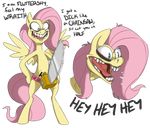  alpha_channel blue_eyes chainsaw creepy dialog dildo english_text equine female fluttershy_(mlp) friendship_is_magic fur hair male mammal my_little_pony nightmare_fuel pegasus pink_hair sex_toy shed.mov solo strapon text wings yellow_fur 
