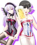  alcohol beer black_hair blue_eyes brand_name_imitation budweiser clothes_writing crossover detached_collar dress eyepatch hairband long_hair multiple_girls red_eyes rozen_maiden sakamoto_mio silver_hair strike_witches suigintou thighhighs wings world_witches_series zutsuumochi 