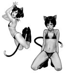  animal_ears bad_id bad_pixiv_id bikini boots cat_ears cat_tail enomoto_(bnd) full_body greyscale lips monochrome navel open_mouth original short_hair solo swimsuit tail white_background 