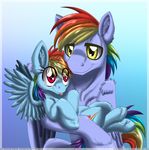  cutie_mark duo equine father_and_daughter female feral fluffy friendship_is_magic hair holding horse hug inuhoshi-to-darkpen male mammal multi-colored_hair my_little_pony pegasus pony purple_eyes rainbow_dad rainbow_dash_(mlp) rainbow_hair tongue tongue_out wings yellow_eyes young 