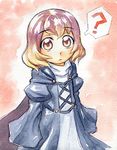  :&lt; ? alternate_hair_length alternate_hairstyle blonde_hair brown_eyes brown_hair cape gradient_hair hijiri_byakuren kawachi_koorogi multicolored_hair purple_hair short_hair solo touhou traditional_media younger 