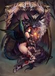  armor black_hair boots breasts demon_girl fire hips horns large_breasts monster olivia_(yh) original thigh_boots thighhighs thighs wings 