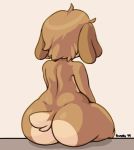  2019 animal_crossing anthro big_butt butt canid canine canis digby_(animal_crossing) dog fluffyfrumples hair male mammal nintendo nude rear_view sitting slightly_chubby solo thick_thighs video_games 