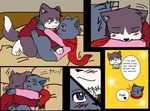  &lt;3 bed blush cat clothing comic dialog embrace english english_text feline gay hug japanese_text male mammal open_mouth scarf sex speech_bubbles teeth text tongue tooth translation_request 