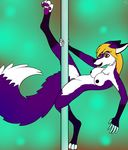  blonde_hair canine dancing female fox fur hair invalid_tag mammal nude pole purple purple_fur solo sporefox1 