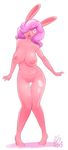  breasts female hair lagomorph mammal pbrown pink pink_body pink_hair rabbit solo surprise 