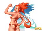  agnidevi ass back bad_id bad_pixiv_id bare_shoulders beach bikini breasts cryamore dimples_of_venus drop_shadow esmyrelda_maximus hand_on_hip long_hair looking_at_viewer looking_back medium_breasts ocean orange_eyes orange_hair pointing pointing_at_self red_bikini red_eyes red_hair side-tie_bikini sideboob sky smile solo swimsuit toned white_background 