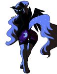  anthro anthrofied armor avante92 blue_eyes blush breasts butt cat_eyes cutie_mark equine female friendship_is_magic horse looking_at_viewer looking_back my_little_pony nightmare_moon_(mlp) nipples plain_background pony pussy side_boob solo sparkles standing stockings white_background 