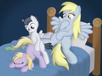  amber_eyes bad_parenting bed bent_over black_hair blonde_hair blush condom cub derpy_hooves_(mlp) dinky_hooves_(mlp) equine female feral friendship_is_magic group hair half-closed_eyes horn horse jepso male mammal masturbation my_little_pony pegasus penetration pony purple_eyes pussy rumble_(mlp) sex straight unicorn watching wings young 