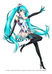  aqua_eyes aqua_hair boots crown elbow_gloves full_body gloves goodsmile_company goodsmile_racing hatsune_miku headphones headset long_hair official_art race_queen racing_miku racing_miku_(2013) saitou_masatsugu solo thigh_boots thighhighs twintails vocaloid white_background 