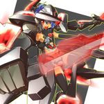  :d altines armor busou_shinki full_body helmet holding holding_sword holding_weapon kakikukeko leotard looking_at_viewer machinery mecha_musume open_mouth outstretched_arms revealing_clothes smile solo sword weapon 