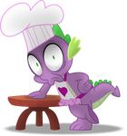  absurd_res alpha_channel apron chief_cap dragon friendship_is_magic green_eyes hi_res i_will_cut_you male my_little_pony plain_background psyxofthoros purple_body scalie solo spike_(mlp) table transparent_background what 