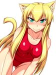  animal_ears aqua_eyes blonde_hair cat_ears cat_tail long_hair nokoppa one-piece_swimsuit original solo swimsuit tail 