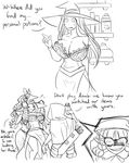  alternate_breast_size amazon_(dragon's_crown) armor bikini_armor braid breasts cleavage comic crazy_eyes dragon's_crown elf elf_(dragon's_crown) english greyscale hat highres hood huge_breasts long_hair matsu-sensei monochrome multiple_girls pointy_ears potion quiver restrained shirt sorceress_(dragon's_crown) taut_clothes taut_shirt twin_braids witch_hat you_gonna_get_raped 