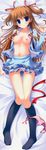  absurdres aria_gakuen_school_uniform black_legwear blue_eyes blue_shirt breasts brown_hair dakimakura full_body highres houjou_hibiki huge_filesize long_hair medium_breasts navel nipples no_bra open_clothes open_shirt panties panties_around_one_leg precure red_panties scan school_uniform shirt socks solo striped striped_panties suite_precure thigh_gap two_side_up underwear yukie_(peach_candy) 