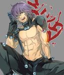  1boy bodysuit gantz gantz_suit gloves kuwabara_kazuo male male_focus muscle short_hair solo sword tongue tongue_out weapon zaqloxxx 