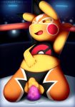  2018 biped blush clothing cosplay_pikachu detailed_background digital_media_(artwork) dildo female female_focus feral front_view fur hi_res kneeling looking_pleasured mammal mask masturbation nintendo one_eye_closed open_mouth orange_eyes penetration pikachu pikachu_libre pok&eacute;mon pok&eacute;mon_(species) public pussy pussy_juice rodent sex_toy shirt solo solo_focus thick_thighs tongue torn_clothing vaginal vaginal_masturbation vaginal_penetration video_games visionaryserpent yellow_fur 
