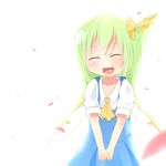  akisha ascot bad_id bad_pixiv_id bow closed_eyes daiyousei fang green_hair hair_bow highres open_mouth side_ponytail smile solo touhou wings 